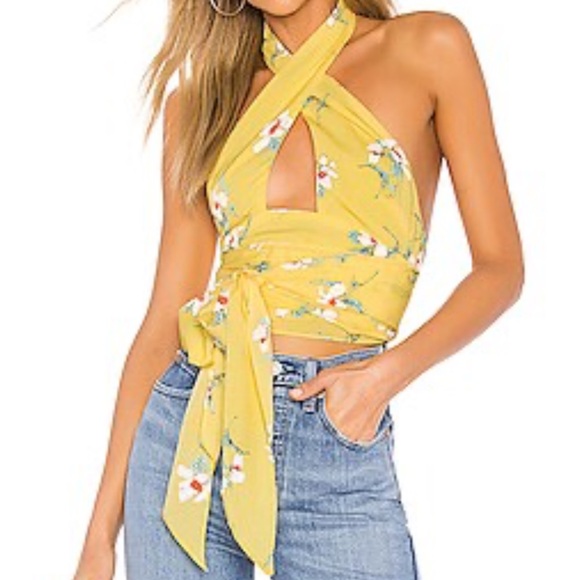 superdown Tops - Superdown Jennifer Wrap Top in Yellow Floral Size S